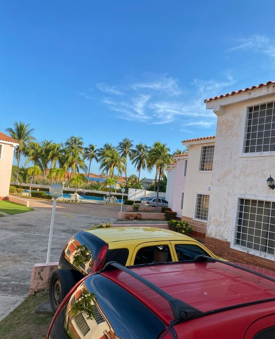 Vista amplia de la piscina y área exterior del townhouse